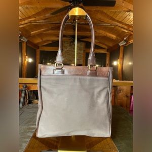 Hunting World Brown canvas and leather tote/shoulder bag with a surprise inside!